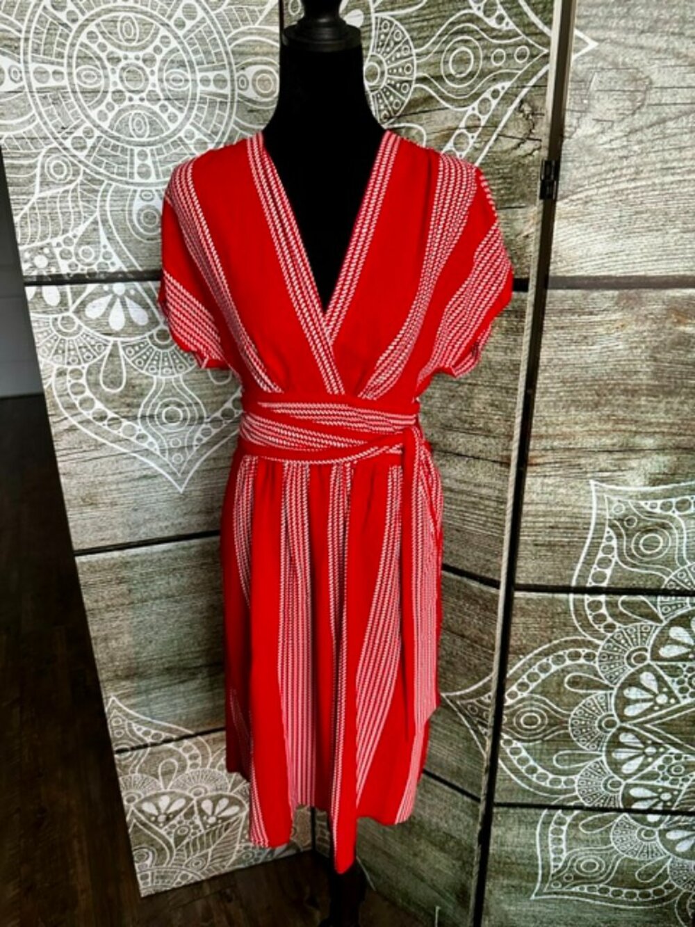 Ann Klein Women's Red & White Striped Dress